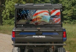 Polaris Ranger 1000 XP Scratch Resistant American Flag & Eagle Printed Rear Windshield By SuperATV