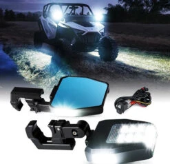 "Polaris Ranger Side Mirrors With LED Spotlight & Puddle Lights For 1.5"" To 2"" Rollbar Cages By Xprite"