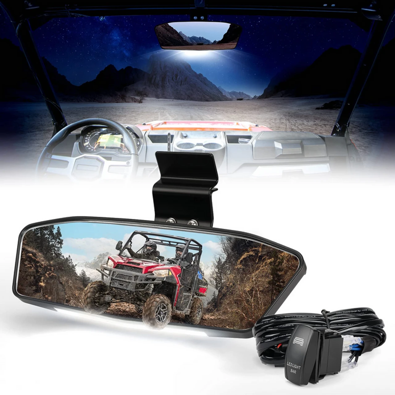 Polaris Ranger 500/ 570/ 900/ 1000/ XP 1000 UTV Rear View Mirror With LED Light By Kemimoto 3 Polaris Ranger 500/ 570/ 900/ 1000/ XP 1000 UTV Rear View Mirror With LED Light By Kemimoto