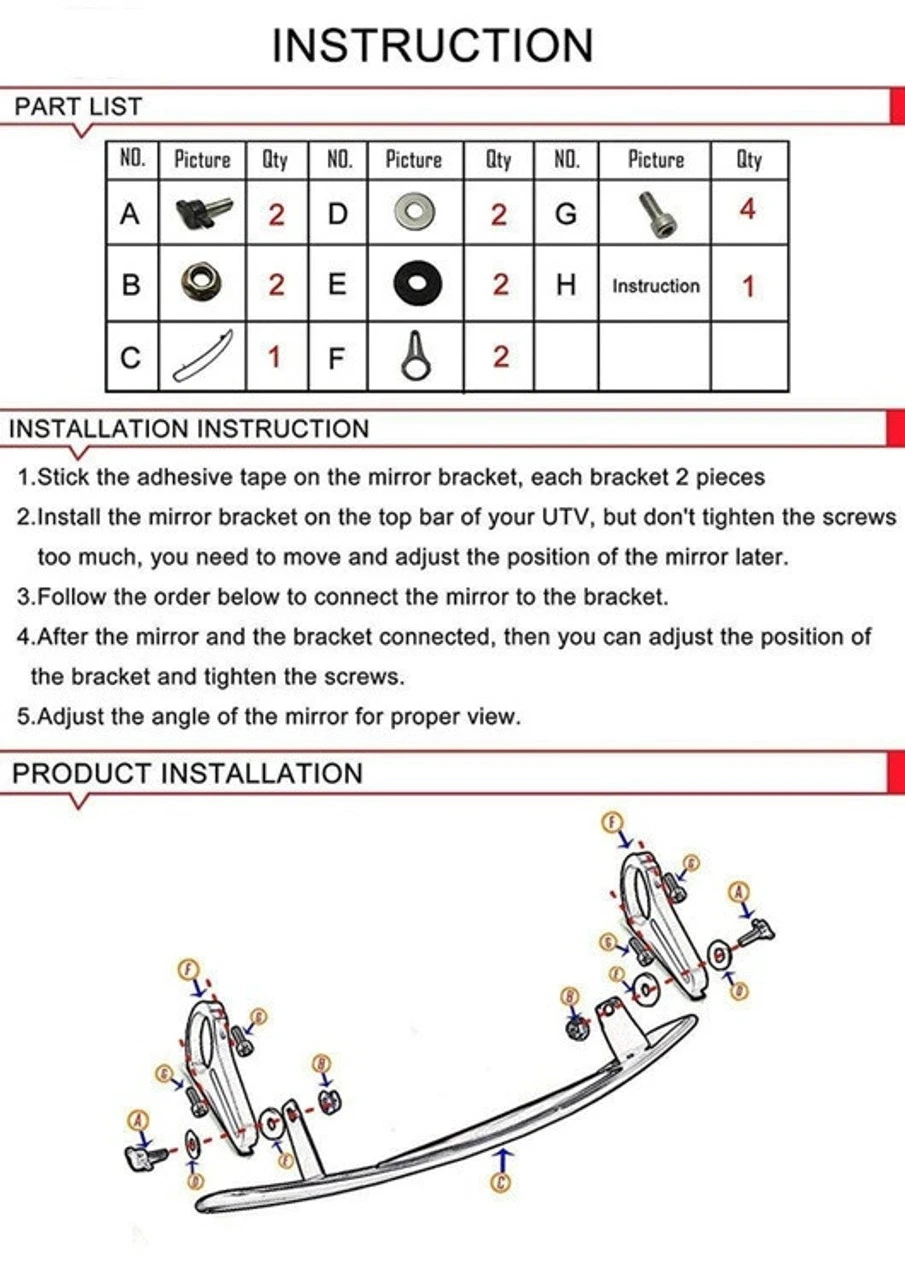 Polaris Ranger Rear View Mirror With 2" Clamps By Kemimoto 9 Polaris Ranger Rear View Mirror With 2" Clamps By Kemimoto - Image 7