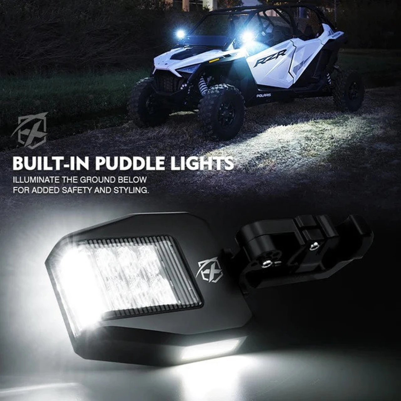 "Polaris Ranger Side Mirrors With LED Spotlight & Puddle Lights For 1.5"" To 2"" Rollbar Cages By Xprite" 4 "Polaris Ranger Side Mirrors With LED Spotlight & Puddle Lights For 1.5"" To 2"" Rollbar Cages By Xprite" - Image 2