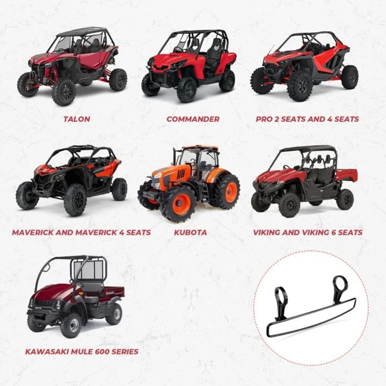 Polaris Ranger Rear View Mirror With 2" Clamps By Kemimoto 7 Polaris Ranger Rear View Mirror With 2" Clamps By Kemimoto - Image 5