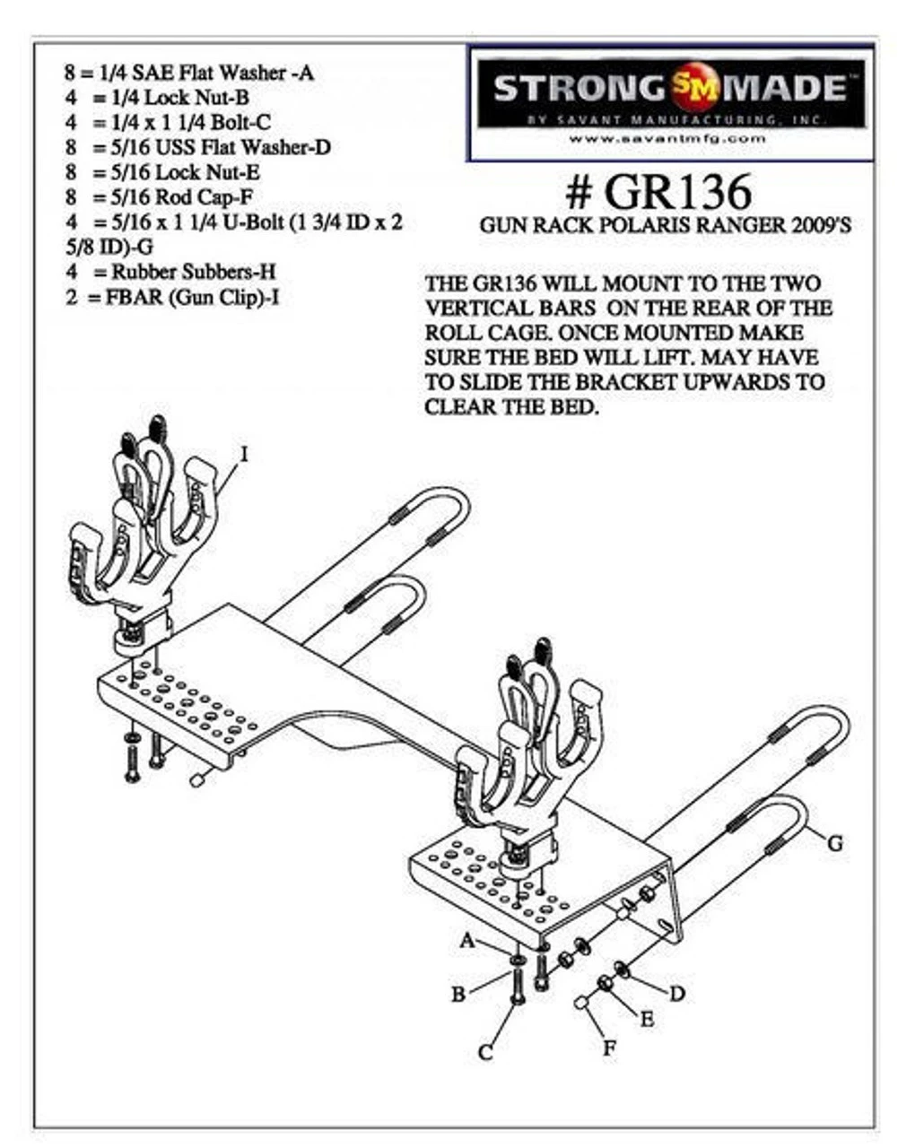 Polaris Ranger 500/700 Rear Cage Mount Gun Rack By Strong Made 4 Polaris Ranger 500/700 Rear Cage Mount Gun Rack By Strong Made - Image 2