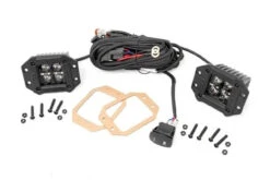 Polaris Ranger 2-inch Square Flush Mount Cree LED Lights - (Pair | Black Series W/ Amber DRL) By Rough Country