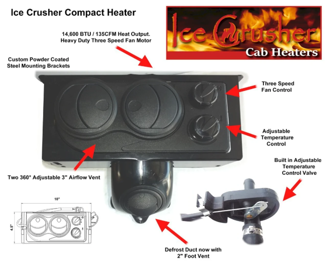 Polaris Ranger Midsize 400/500/570/800 Midsize Crew 500/800 Heater Kit Cab Heater By Ice Crusher Heaters 5 Polaris Ranger Midsize 400/500/570/800 Midsize Crew 500/800 Heater Kit Cab Heater By Ice Crusher Heaters - Image 3