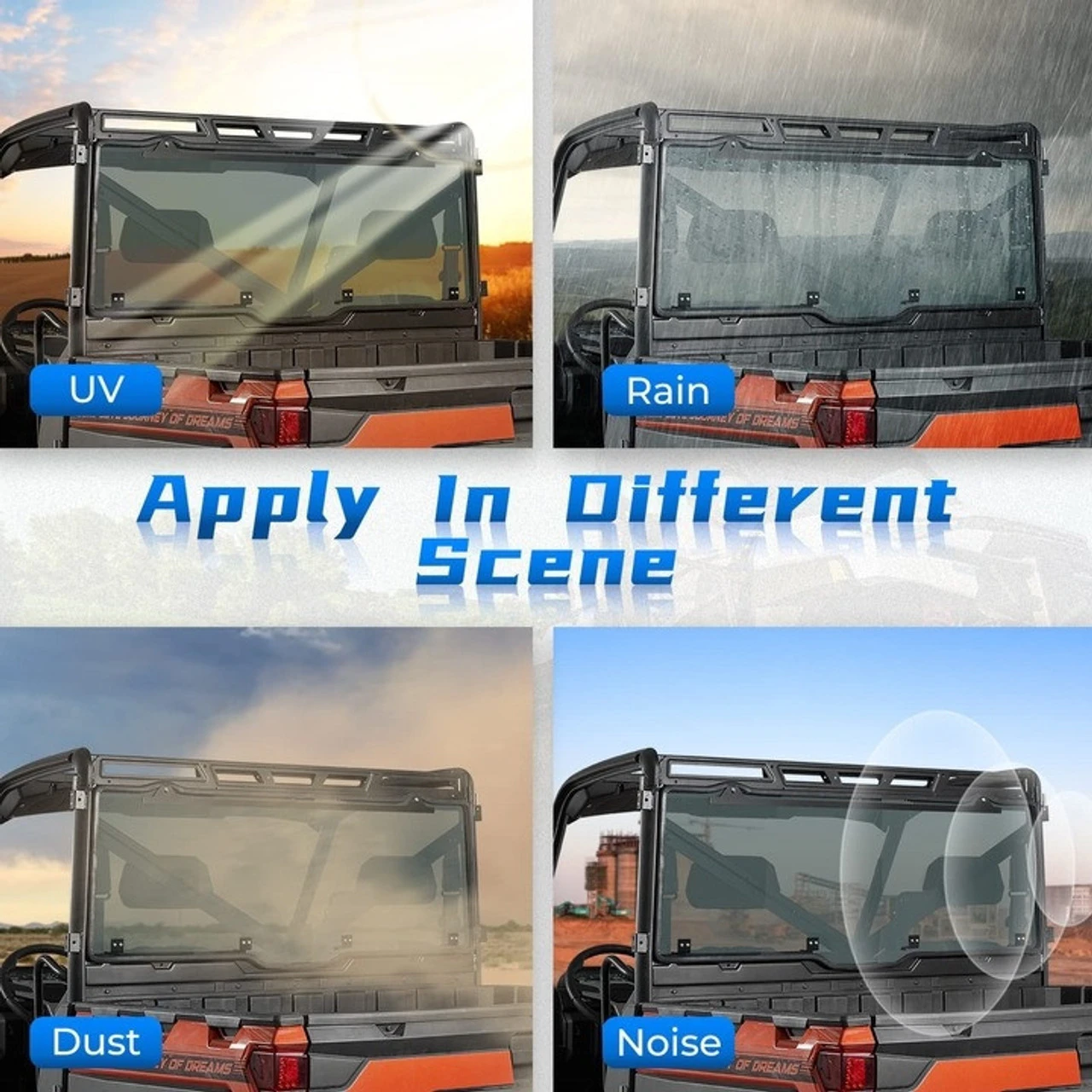 Polaris Ranger Tint Hard Rear Windshield (Fit Roof) By Kemimoto 6 Polaris Ranger Tint Hard Rear Windshield (Fit Roof) By Kemimoto - Image 4