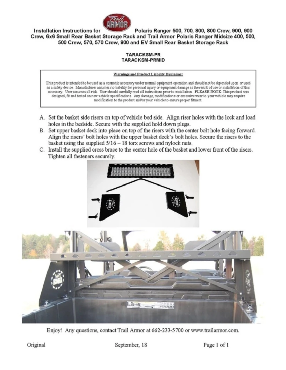 Polaris Ranger 400 / 500 / 570 / 800 / ETX / EV Small Rear Basket Storage Rack By Trail Armor 7 Polaris Ranger 400 / 500 / 570 / 800 / ETX / EV Small Rear Basket Storage Rack By Trail Armor - Image 5