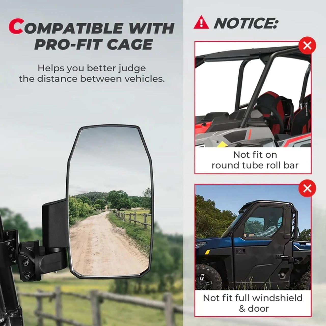Polaris Ranger Upgraded UTV Wider Pro-Fit Side Mirrors By Kemimoto - Image 7