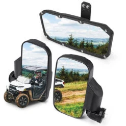Polaris Ranger 500/ 570/ XP 900/ XP 1000 Side Mirrors & Center Mirror Set By Kemimoto